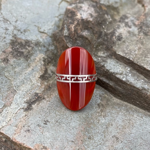 Vintage Carnelian Sterling Modernist Ring - Picture 6 of 9